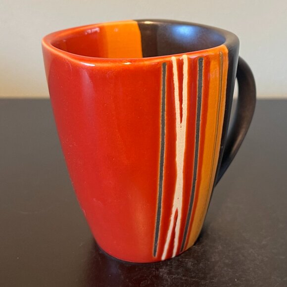 HomeTrends BAZAAR Pattern Stoneware Mug Burnt Red, Black Orange & White Stripes - Picture 10 of 15